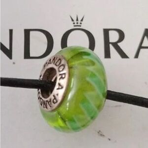 Pandora Retired Sterling Silver Green Murano Glass Zig-Zag Bead - 790616